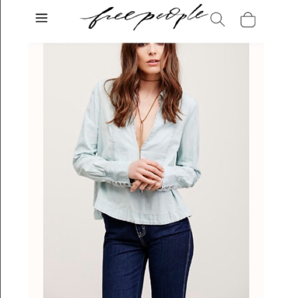 FREE PEOPLE Ready or Not Chambray Linen Blend Top